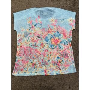 Studded Sparkle Floral Lace Short Sleeve Tee Small Vacation Beech Comfort Oasis